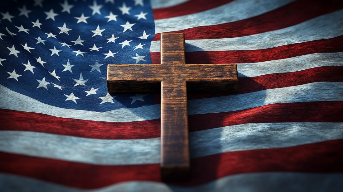 ©Nadюshes_AdobeStock_KI generiert Mit Gott gegen die Demokratie, USA, Kreuz